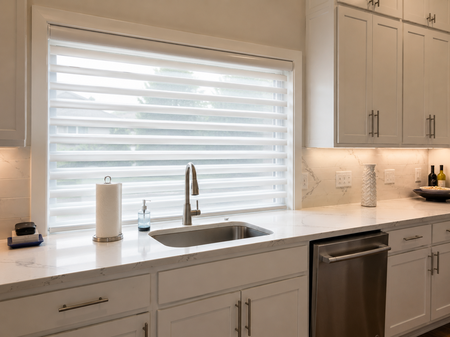 Custom shades in kitchen