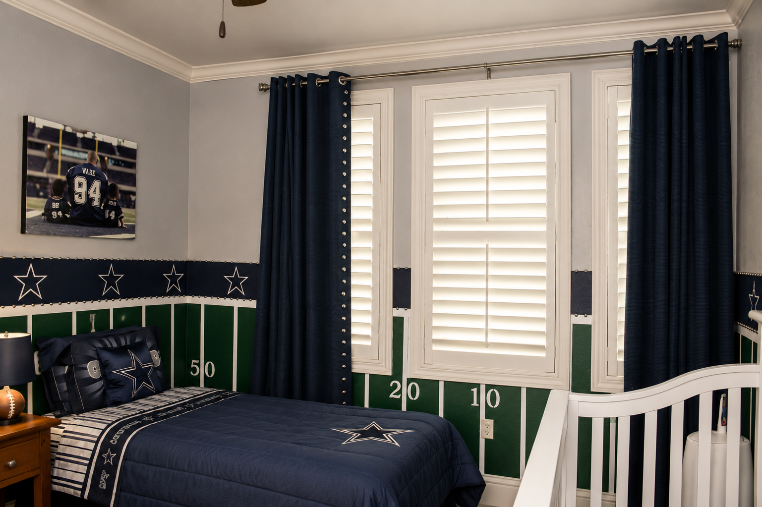 Plantation shutters in dining room